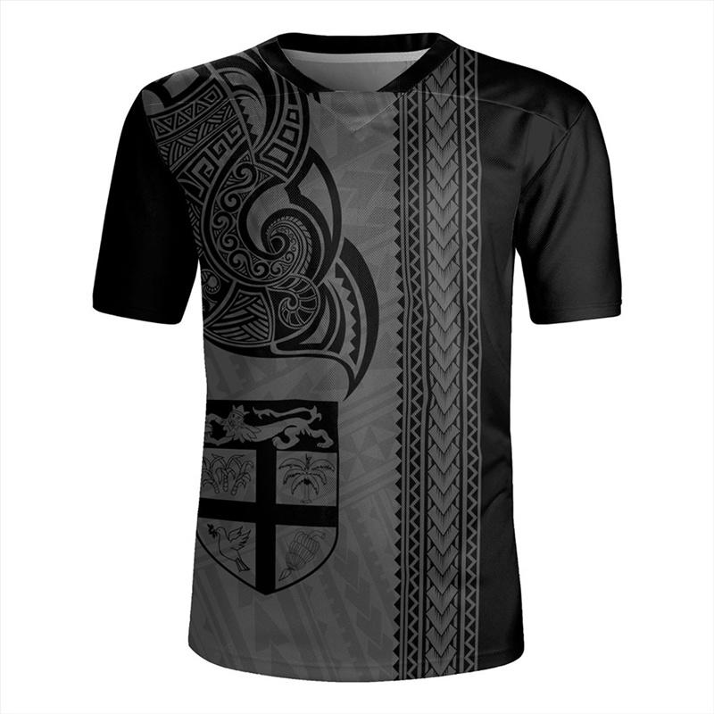 3D Printing The Republic-of Fiji Flag V Neck T Shirt Fiji Rugby-Jersey Emblem Graphic V neck T Shirts For Men Fashion Tee Shirts