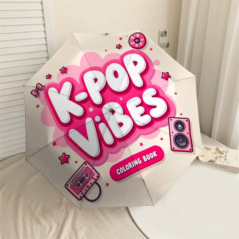 

1PC K-pop, Vibes Automatic Open/Close Umbrella with Windproof, 8-Rib Sturdy Canopy, Durable Ribs, Fashionable Design, Outdoor Accessory, Fun Prin, Hol