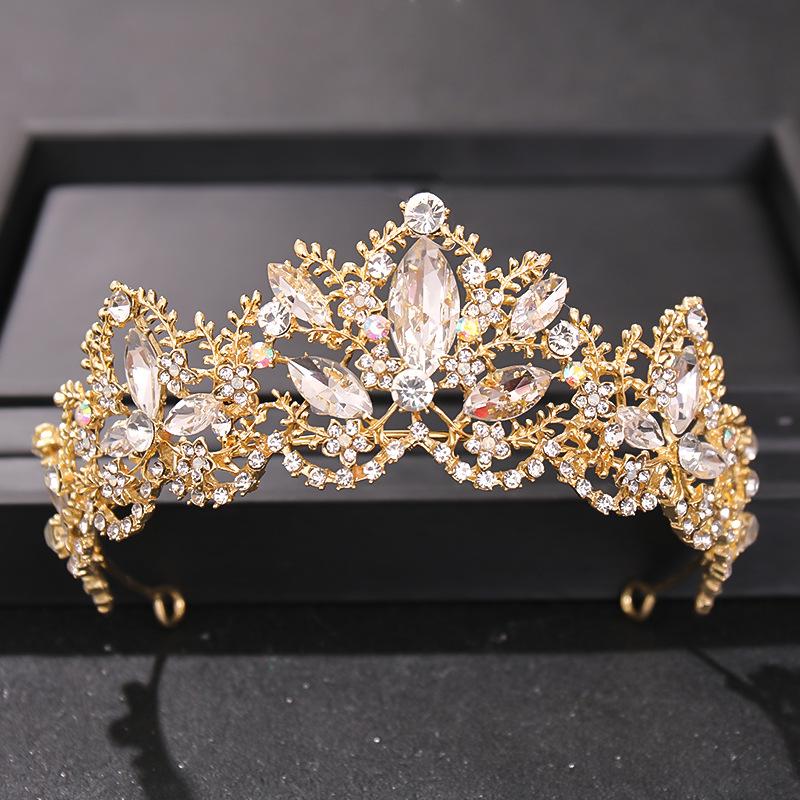 Goldfarbene Luxus-Kristall-Hochzeitstiara und Kronen Party Strass Abschlussball Braut Diadem Krone Tiara für Damen Braut Haarschmuck