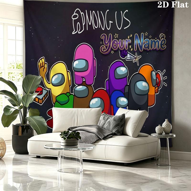 Among Us Custom Name Wall Tapestry Aesthetic Wall Hanging Printed Fabric Blanket Decorative Tapestries for Bedroom Living Room Home Decor