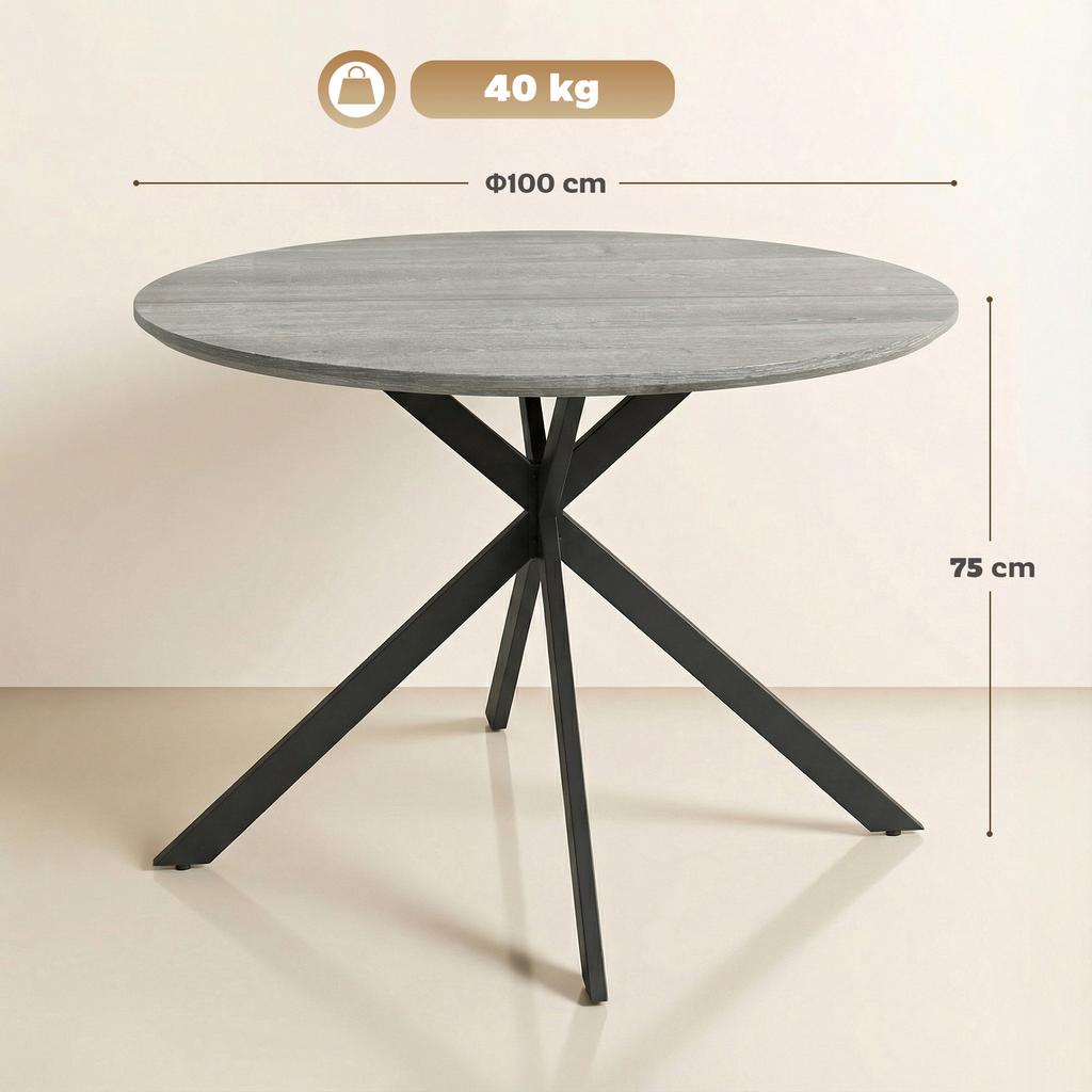 Round Dining Table for 4 People, Industrial-Style Kitchen Table with Steel Legs, for Dining Room, Kitchen, Grey