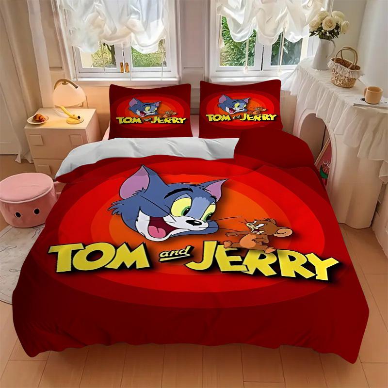 3pcs bedding set Tom Jerry Includes 1 Comforter + 2 Pillowcases, Without Pillow Inserts, Soft Comfortable,a0909221