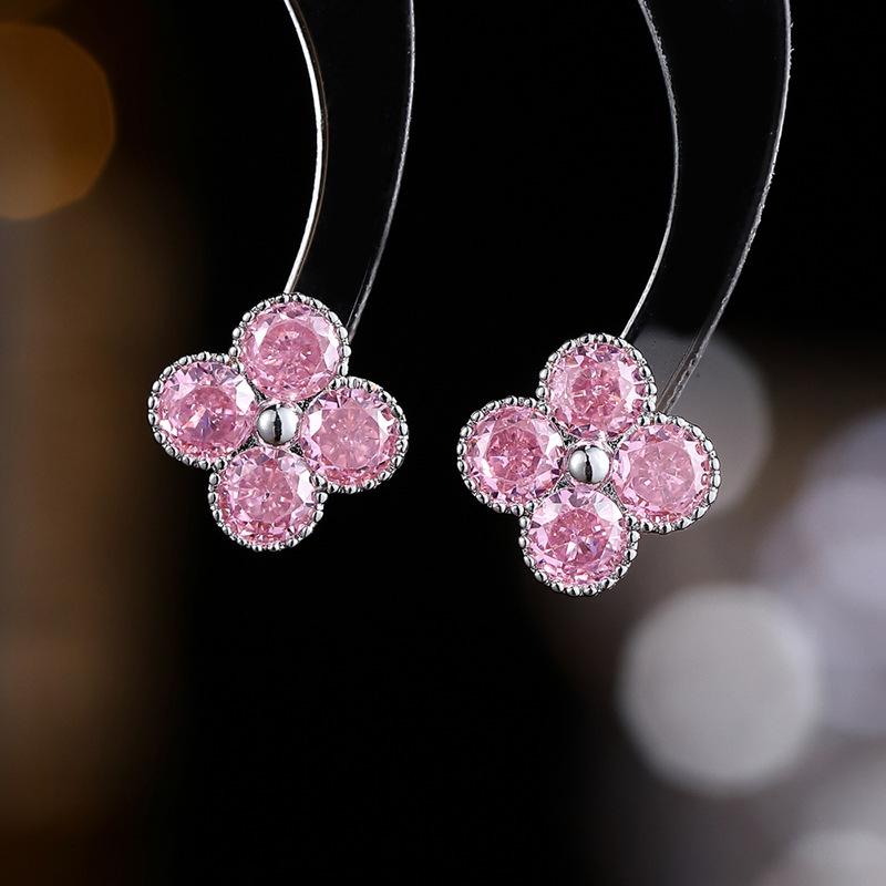 925 Silver Needle Flower Crystal Earrings, Korean Style High-End Zircon Studs, Sweet Dopamine Design for Women