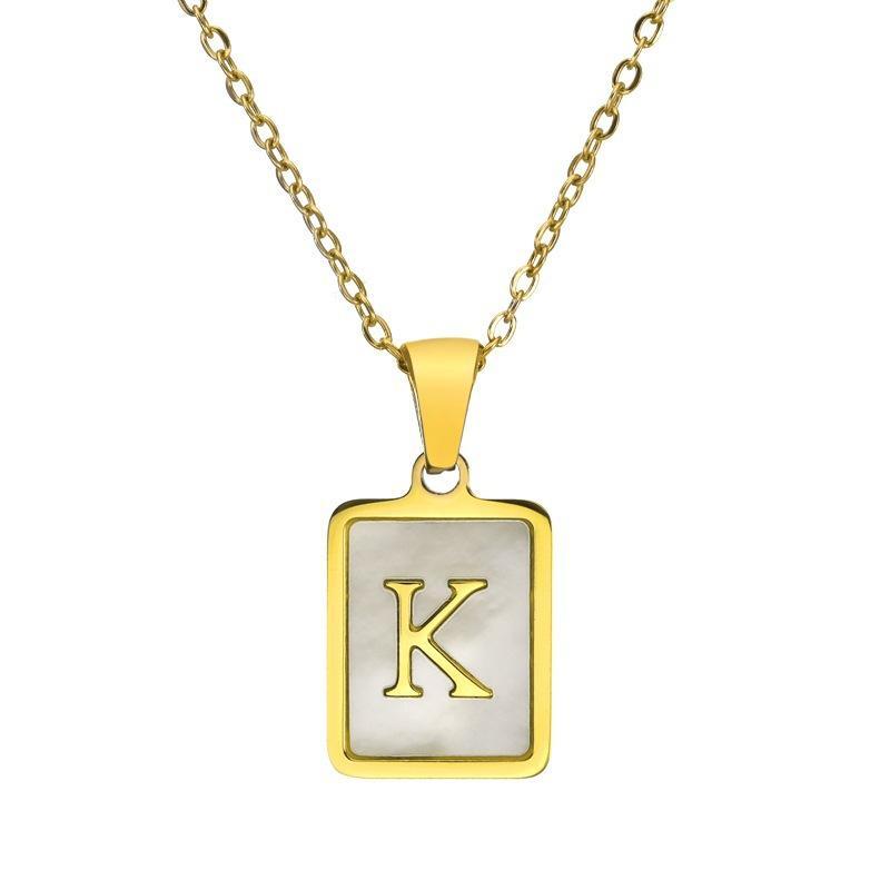 Small Pendant Gold Titanium Steel Necklace English Letter Design Shiny Chain Hypoallergenic for Women Everyday Wear