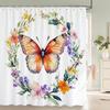 Colorful Butterflies Shower Curtain For Bathroom Floral Romantic Plant And Flowers Decorative Shower Curtains With Hooks