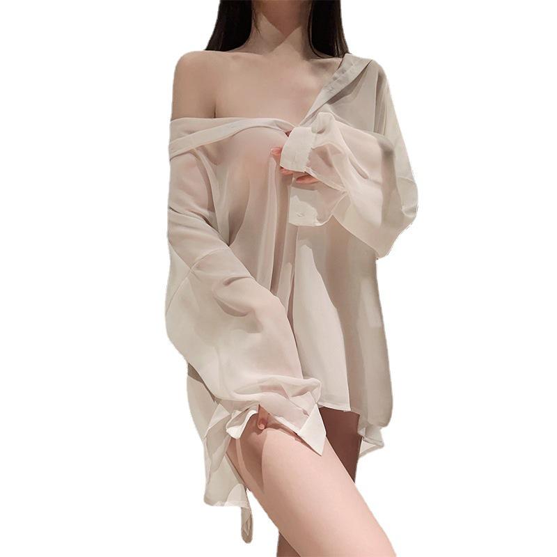 Plus Size Backless Boyfriend-Style Lingerie Set with See-Through Shirt