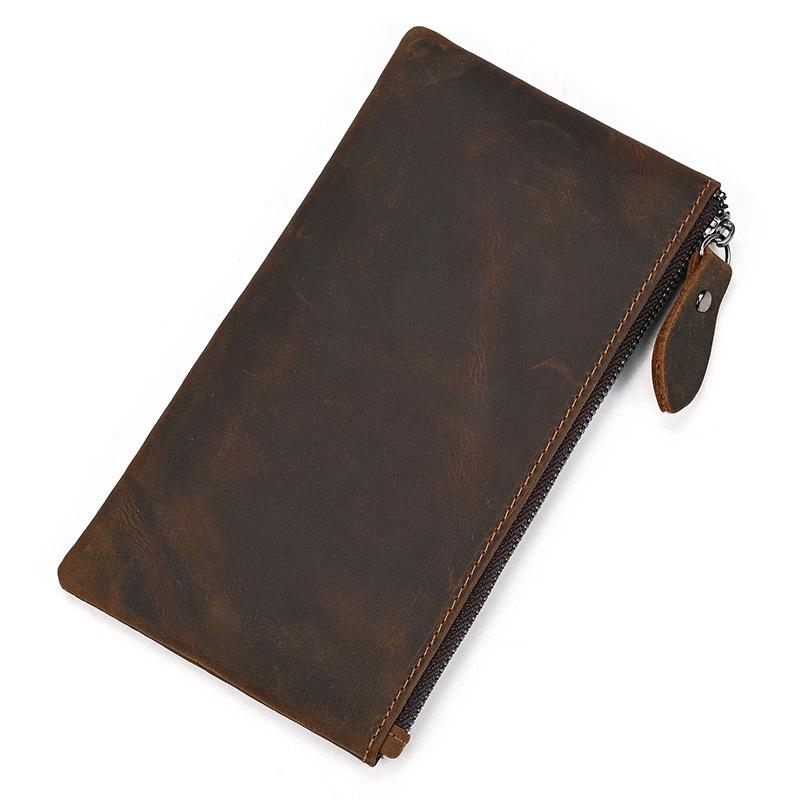 Vintage Leather Phone Wallet For Men Women Genuine Leather Clutch Purse Key Wallet Single Zipper Coin Purse Female Male Pen Case