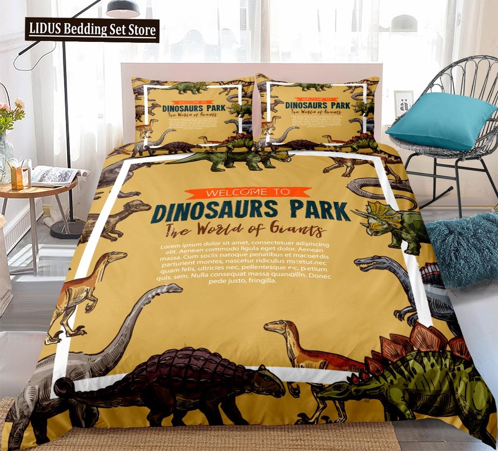 Dinosaur Duvet Cover Set King Queen Full Twin Size Wild Animals Comforter Cover With Zipper For Boys Girl Polyester Bedding Set