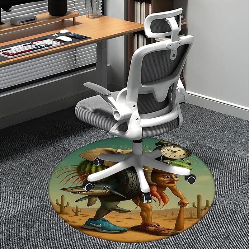 

Elephant with Cactus Hat,Frog Head on Man s Body Chair mat Round Rug-Office carpet, Machine Washable, Non-slip, Suitable for Living Rooms, B 80cm by 80cm