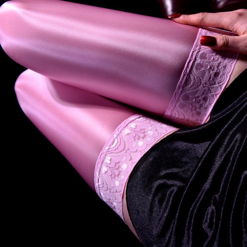 Sexy Horse Oil High Elastic Stockings Lace Non-Slip Stockings Lady Shiny Long Socks