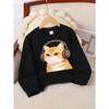 European sizes Girls Soft Crewneck Sweatshirt Cute Cat Wearing Headphones Blowing Bubble Gum, Casual All-Match, Ideal Holiday Present