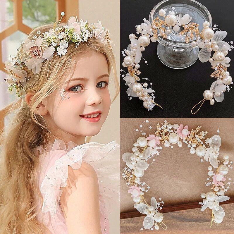 Pearl Flower Bridal Headband - Wedding Crown Headdress With Crystal Tiaras Fashion Hair Jewelry Wreath Bracelet Band