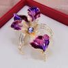 Rhinestone Enamel Lapel Pin Sparkling Plants Badge Vintage Iris Flower Brooch  Suit