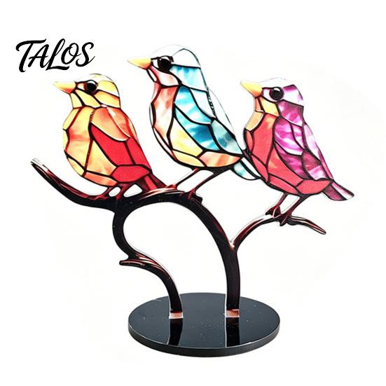 Decorative Accents for Coffee Table Acrylic Birds On Branch Desktop Ornament, Colorful Stained Glass Style Bird Lifelike Hummingbird Sculptures