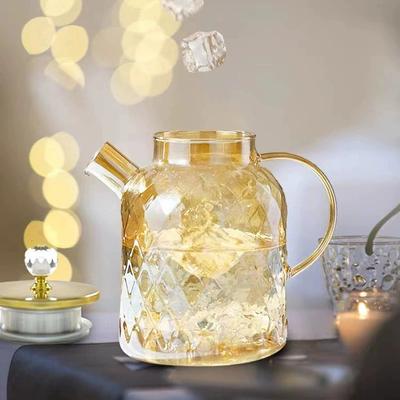 Glass Tea Kettle With Bamboo Lid And Removable Filter Spout Champagne Teapot For Loose Leaf Blooming Tea And Fruit Tea 1/15/1.8L