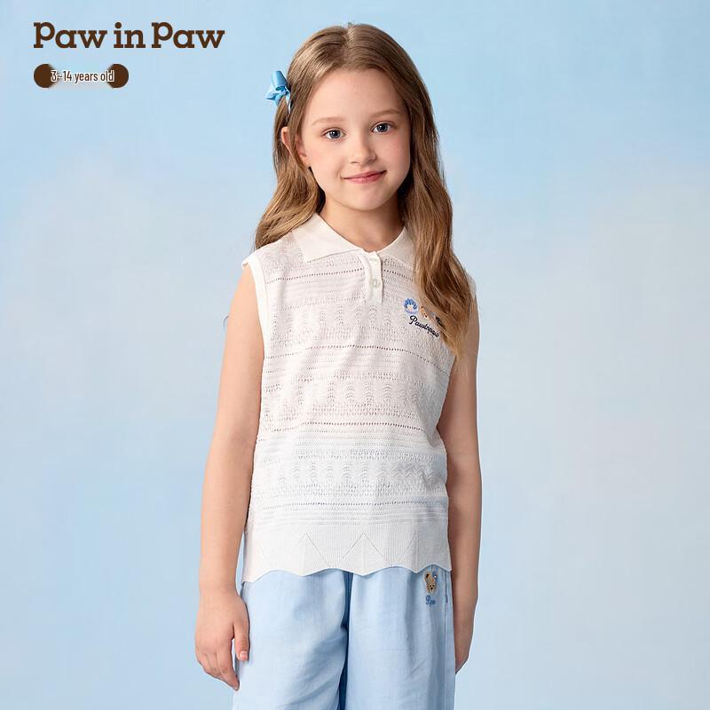 PawinPaw Girls  Cartoon Bear Sleeveless Polo Knit Top M