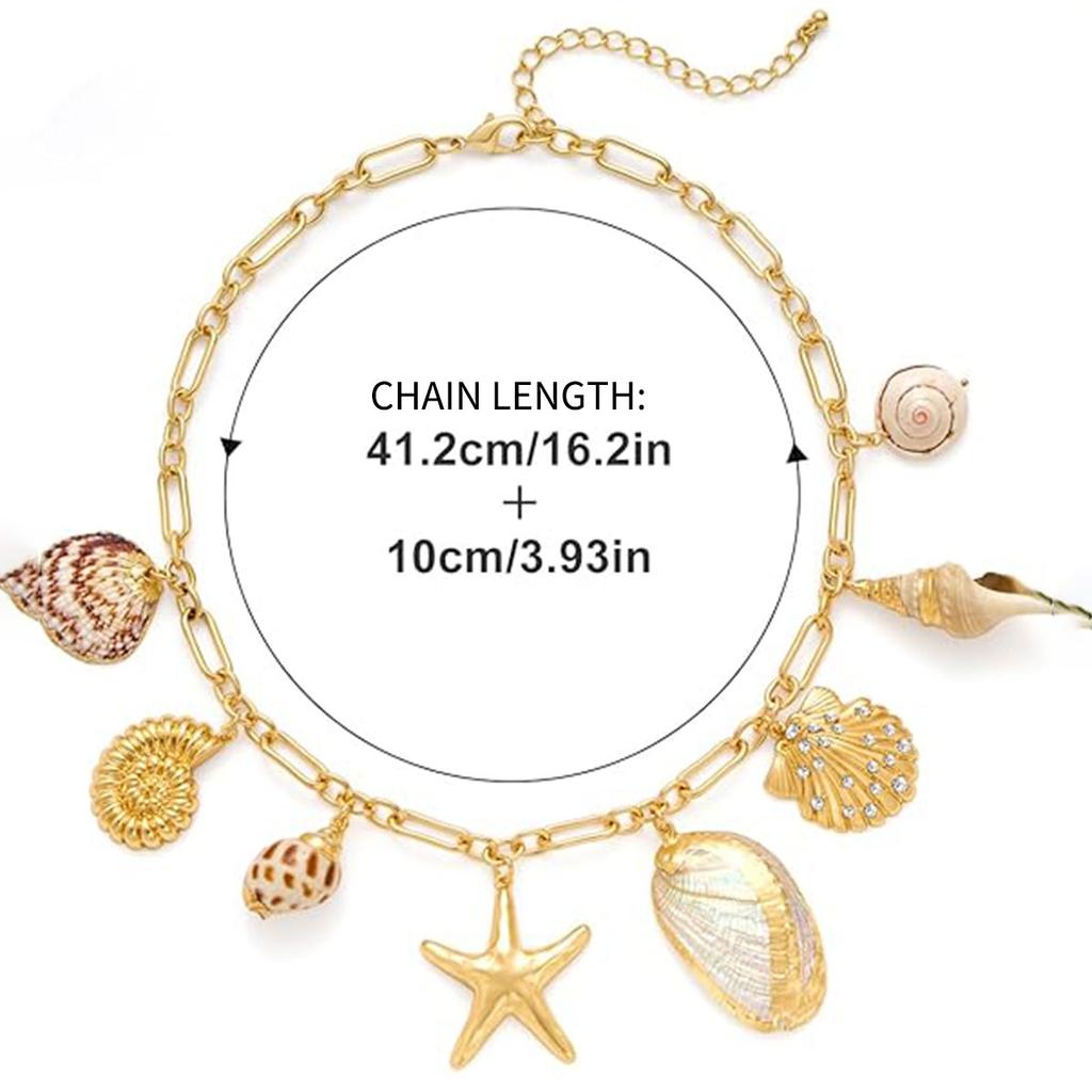 Colar Dourado Conchas e Estrela do Mar Estilo Oceano Colar Feminino - Coleção Elegante Oceano, Hipoalergênico e Anti-desbotamento