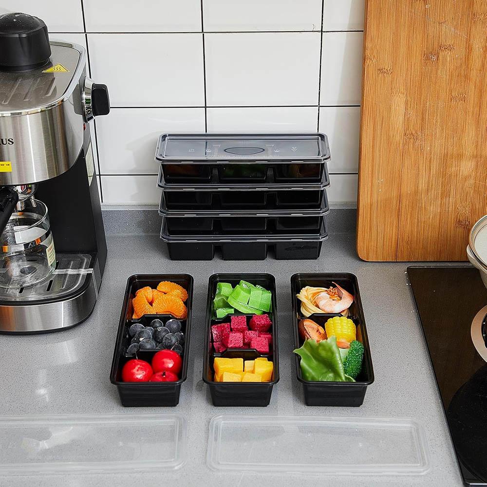 17oz Small Meal Prep Containers 3 Compartments with Lids,Disposable Plastic Bento Boxes Stackable Food Containers Lunch Boxes