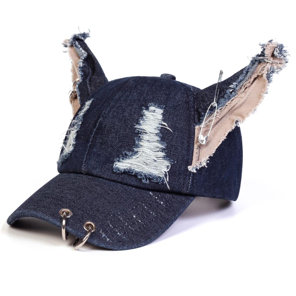 Unisex Cute Ear Design Iron Ring Cowboy Baseball Caps Spring and Autumn Outdoor Adjustable Casual Hats Sunscreen Hat Sports Cap