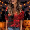 Women's V-Neck Short Sleeve Halloween Print Casual Top