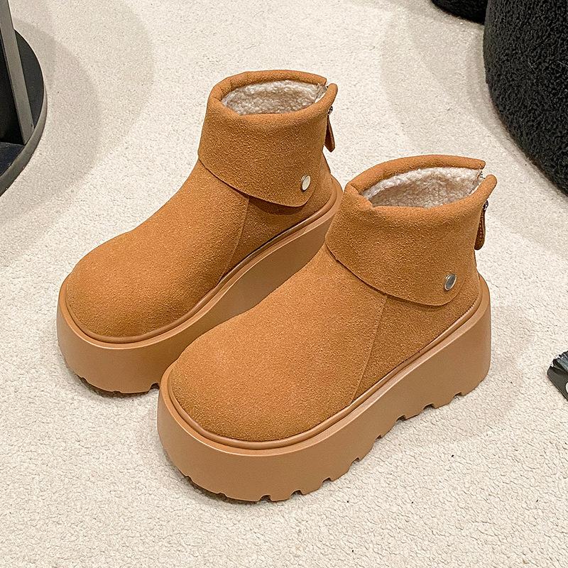 Women's Large Size Lace-up Soft Sole Winter Warm Fur One Snow Boots Padded Lined Ankle Boots Anti-slip Hiking Sports Snow Boots