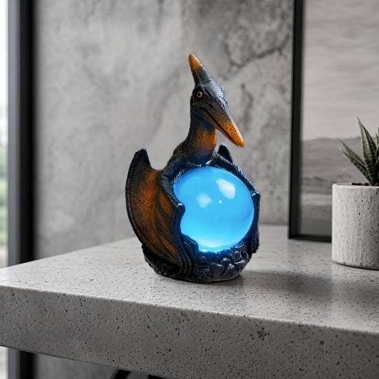 Fantasy Decor Desk Lamp Pterosaur Night Light, Resin Gothic Dragon Table with Glowing Faux Crystal Intricate Ball, for Bedroom Office, Gift