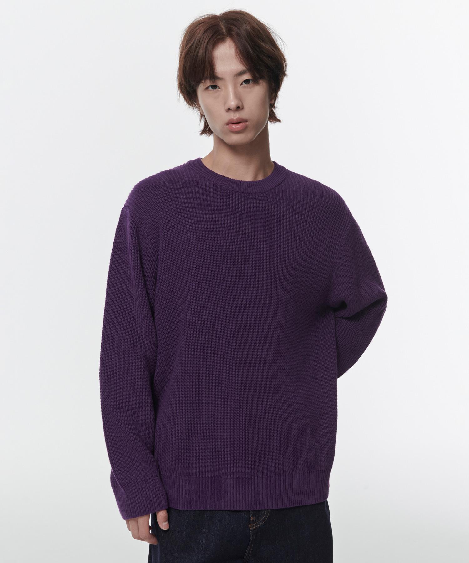 Musinsa Standard Cotton Ribbed Crew Neck Knit [Purple] Purple/L