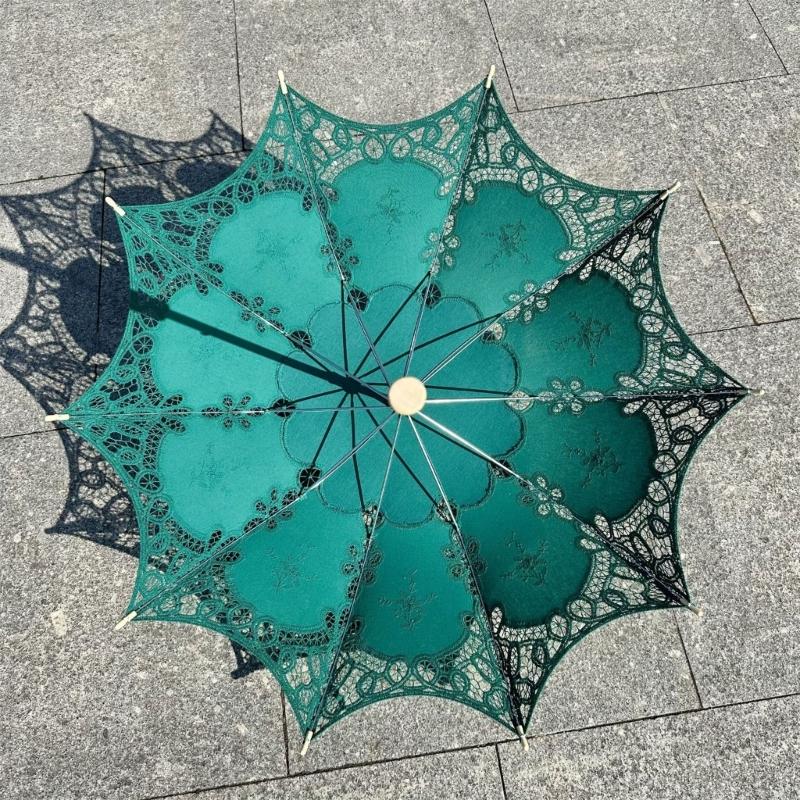 Handgefertigter Baumwollspitzen-Sonnenschirm Künstlerische Blumenstickerei Hochzeitsschirm Outdoor Sonne