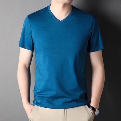 Camiseta de Verano de Manga Corta para Hombre de Mediana Edad Cuello en V Casual Manga Corta Camiseta Moderna Combinable Top Bajo