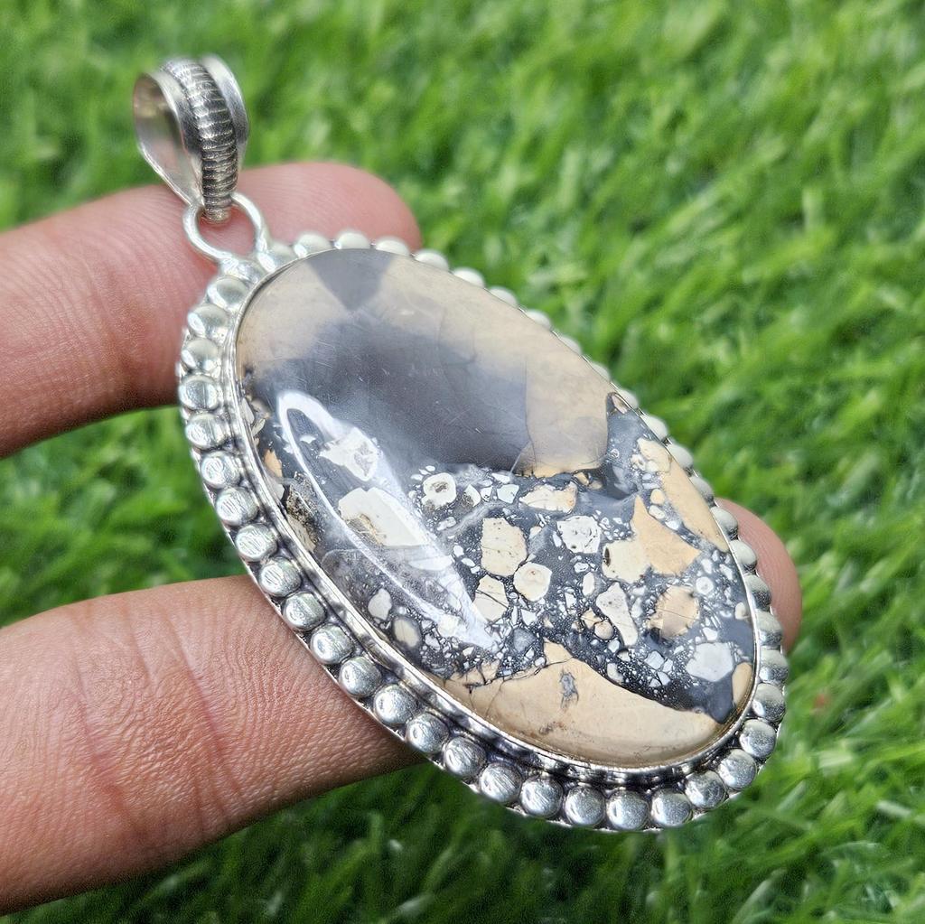 Natural Maligano Jasper Pendant 925 Sterling Silver Pendant Oval Shape Silver Pendant Gift for Mother