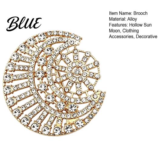 Women Fashion Jewelry Hollow Rhinestone Sun Moon Brooch, Metal Lapel Pin for Elegant Dress Men Women, Accessories Clothing Scarf Hat Decoration