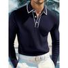 Mens Long Sleeve Striped Polo Shirt Loose Breathable Business Casual