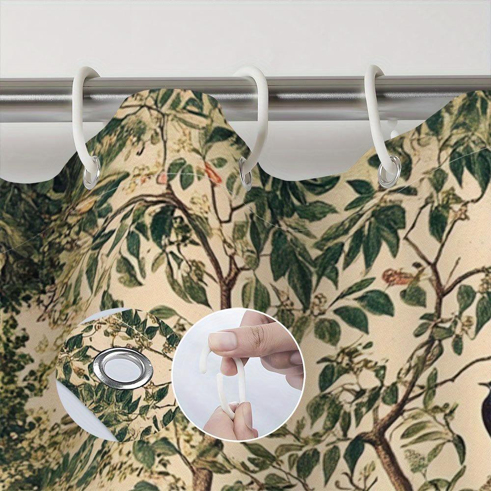 1pc Botanical Jungle Shower Curtain - Tropical Forest Design, Exotic Birds & Animals, Lush Greenery,Red Orange Flowers,Polyester