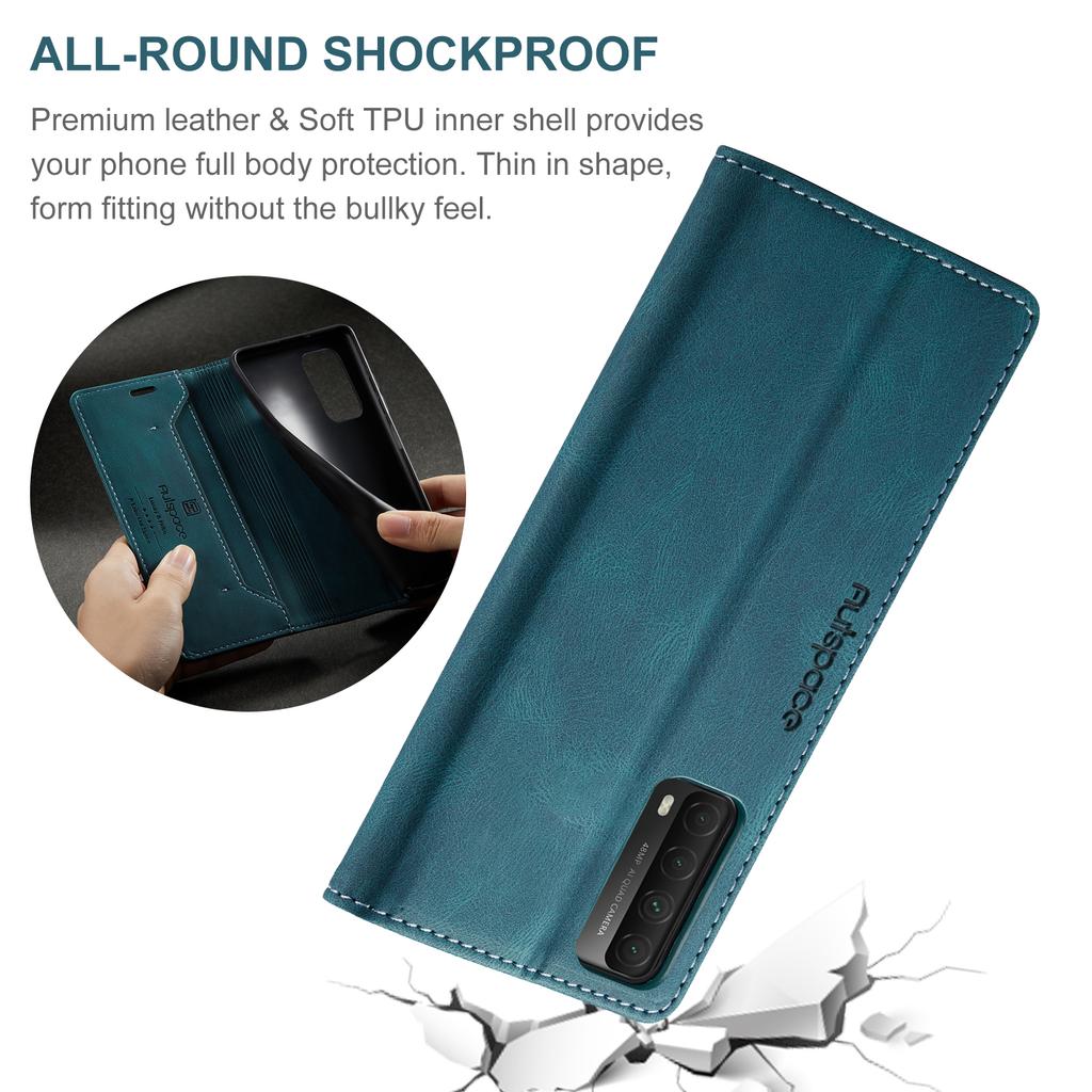 For Huawei Y7a/Huawei P Smart 2021 Wallet Case AUTSPACE A01 Leather Stand Cover with RFID Blocking Card Holder