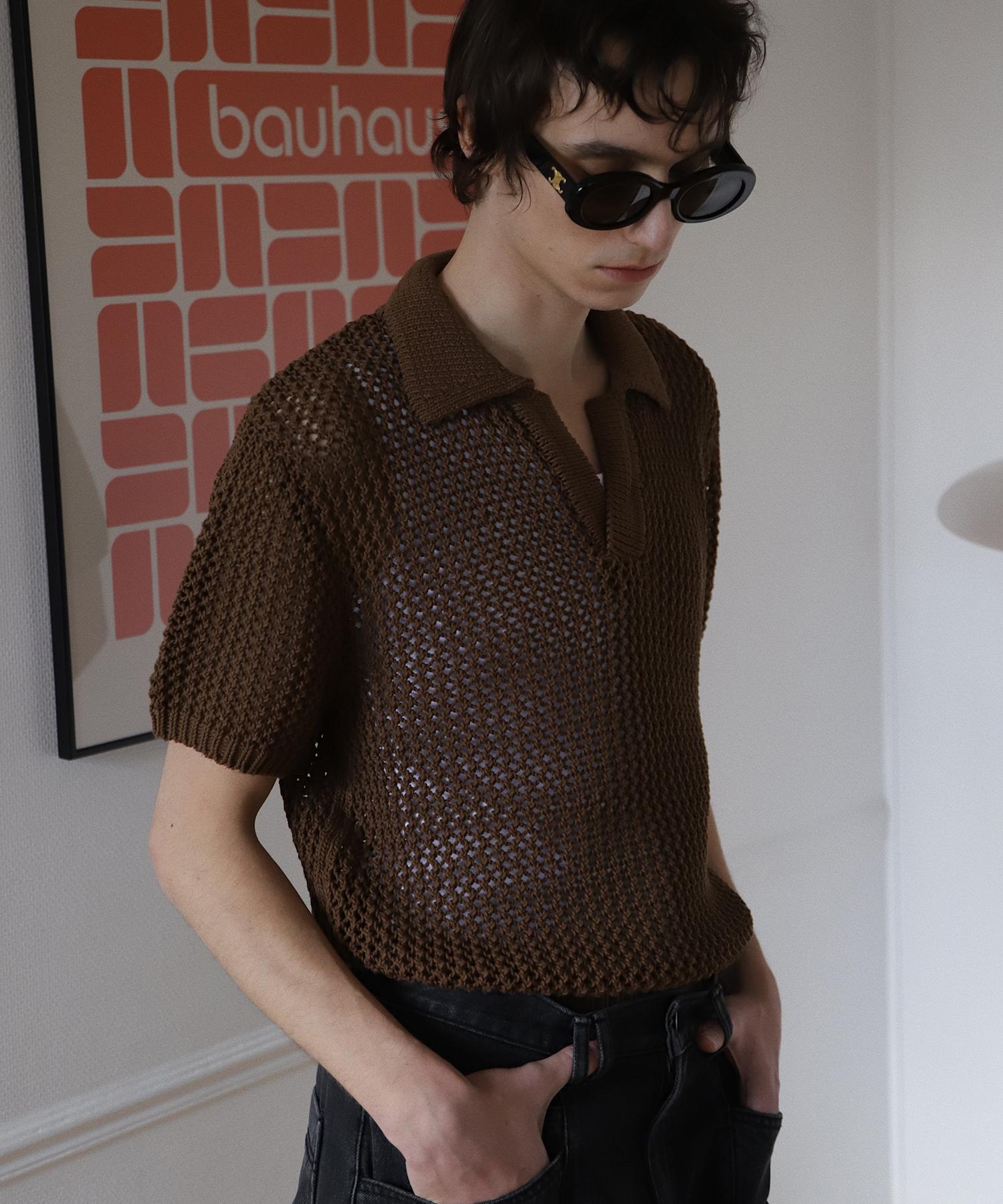 Daro Arko Crochet Polo Knit In Brown Brown/One