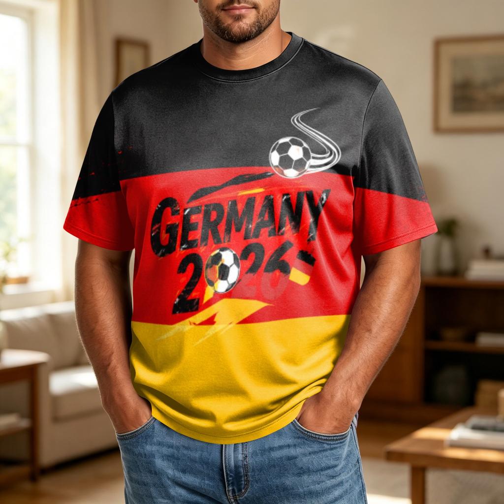 Men's Large Size Casual Loose Fit Breathable T-Shirt Soccer Graphic Design Short Sleeve Comfortable Top for Everyday Wear