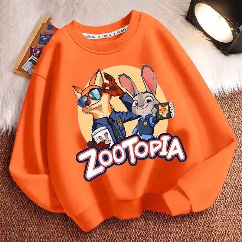 

Толстовка Foxney из нового хлопка с круглым вырезом, Зверополис, Плюшевые Джудит и Ник, Теплая осень и зима, Популярный мультяшный милый детский подарок 150cm35-40kg оранжевый