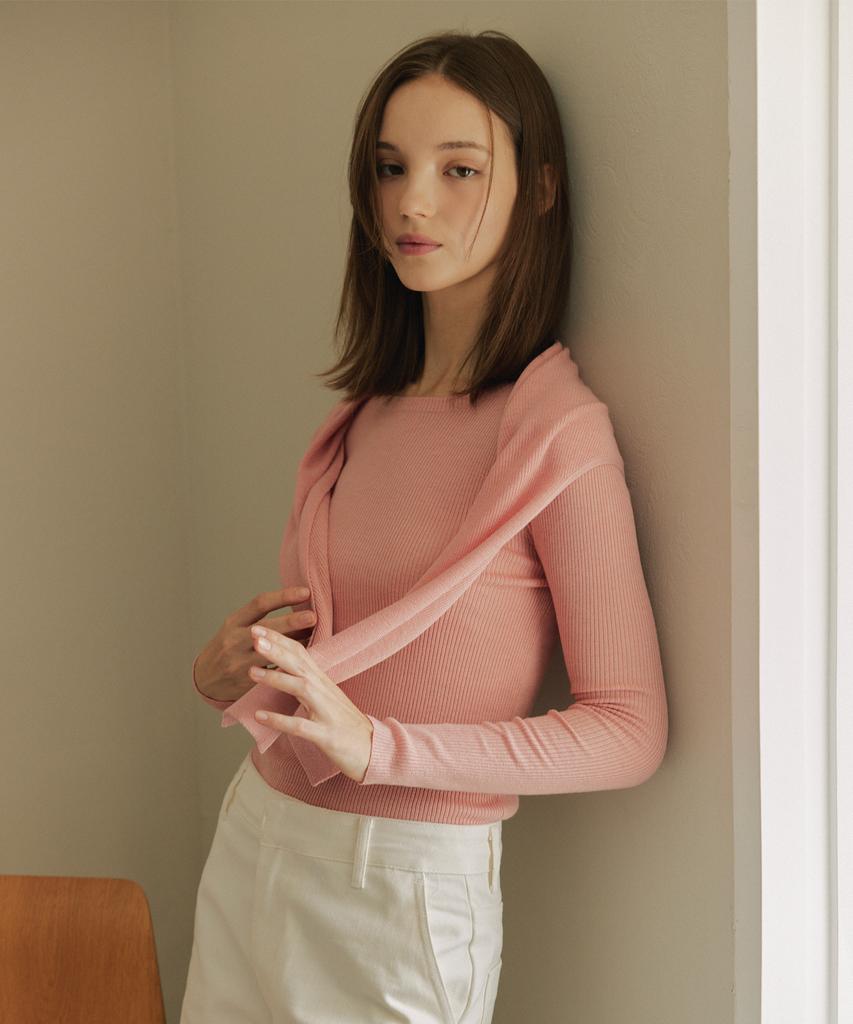 JE NE SAIS QUOI Rib Cashmere Knit + Shawl Scarf Set_ Pink