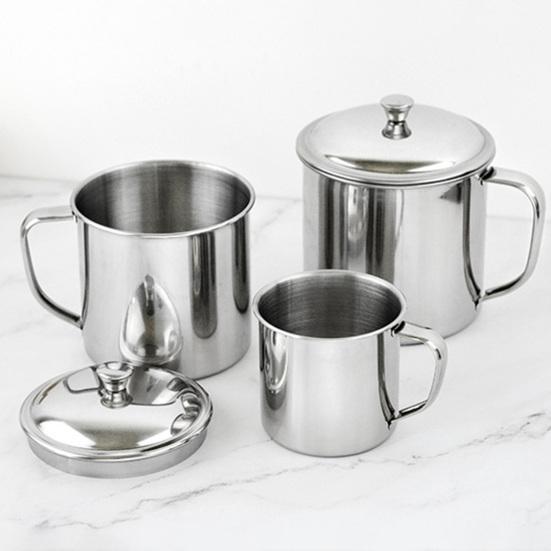 Stainless Steel Water Cup with Lid Handle Hot Cold Beverage Mug for Camping Picnic BBQ Corrosion Resistant Easy Clean Single Wall Air Beer Cup