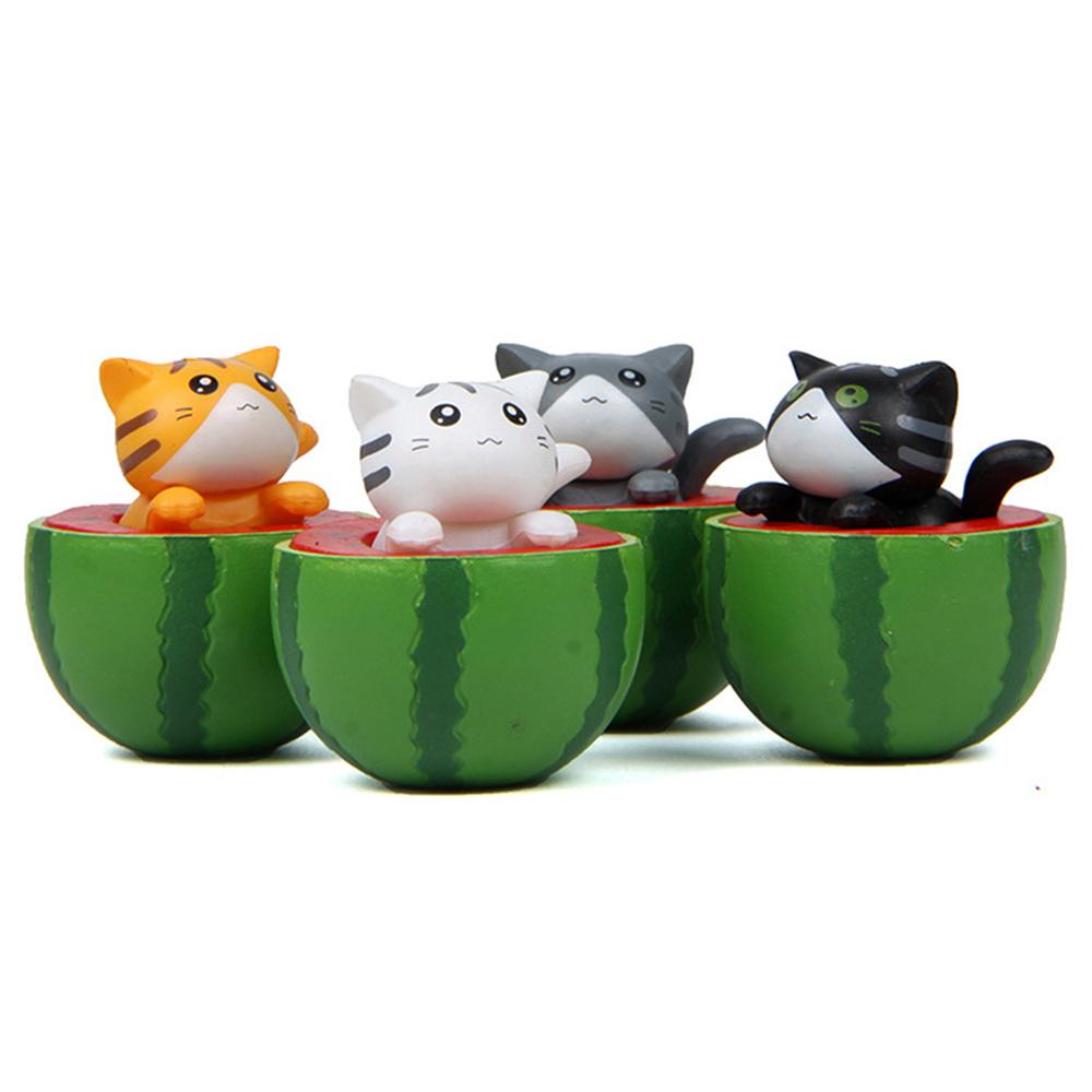 Cute Watermelon Cat Ornament Miniature Figurines Kitten Statue Gift For Kids Children Baby Room Pot Home Decoration Garden Tools