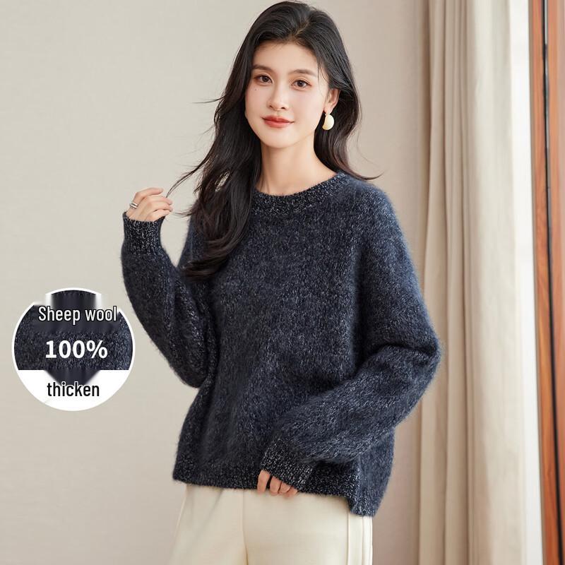 

Women s 100% Lambswool Thick Round Neck Pullover Sweater XL