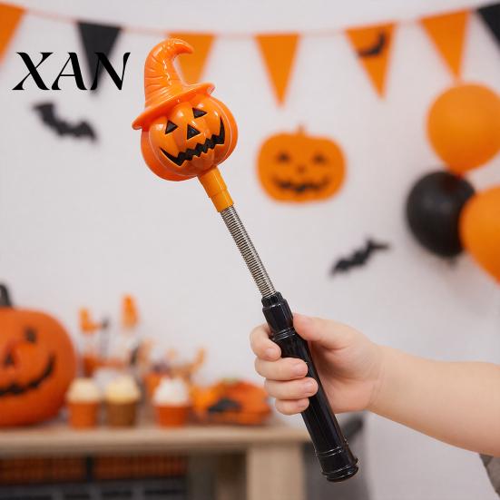 Warm Yellow LED Light Halloween Party Glow Stick for Kids, Spooky Pumpkin Ghost Lighted Up Rod with Spring Holiday Favors No Flame