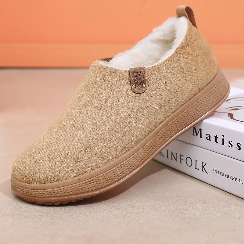 Winter Sheepskin-Lined Cotton Boots for Men Fleece-Lined Thermal Boots Slip-On Snow-Resistant Boots 38 хаки