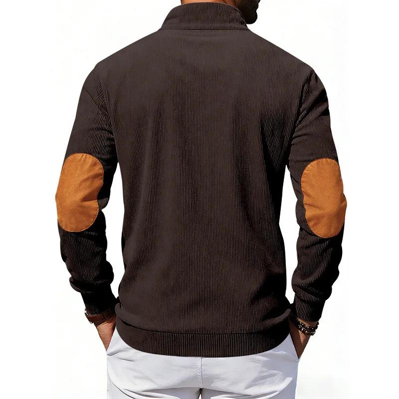 American Style Loose Sweatshirts Spring Autumn Men's Vintage Corduroy Stand-Up Collar Contrast Patchwork Casual Long-Sleeved Sweatshirt