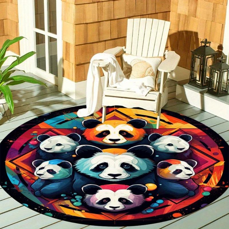 Colorful Panda Round Rug Flannel Soft Floor Mat for Kids Room Nursery Decor Animal Theme Carpet Play Area Non Slip Washable