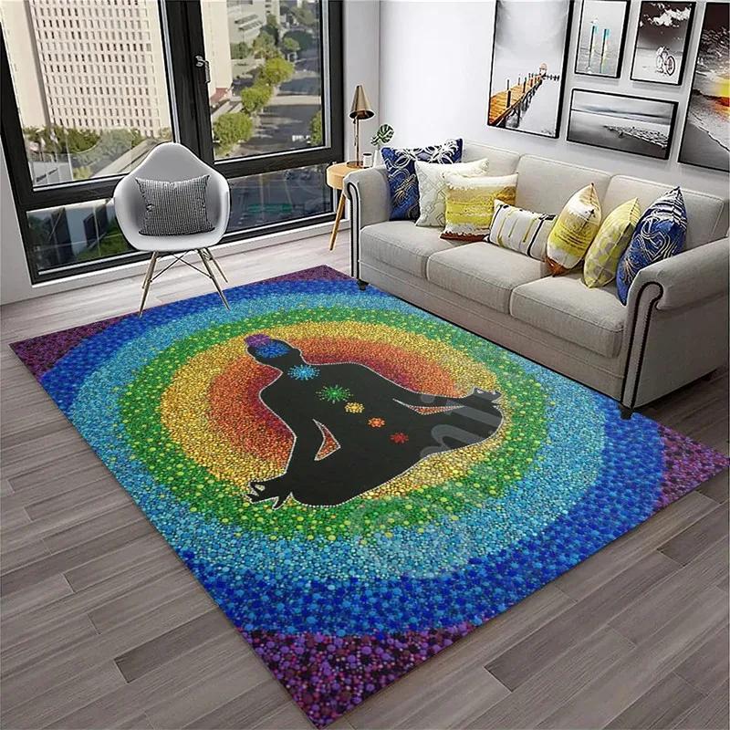 Rainbow 7 Chakra Yoga Meditation Soft Carpet Anti-slip Area Rug for Living Room Bedroom Sofa Doormat Decor Bathroom Floor Mat
