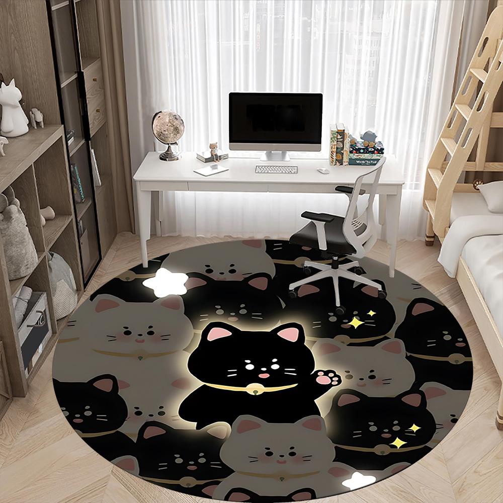 1pc Cats Luck Office Round Area Rug, Under Office Chairs Bedroom Living Room Home Decor, Room Deco