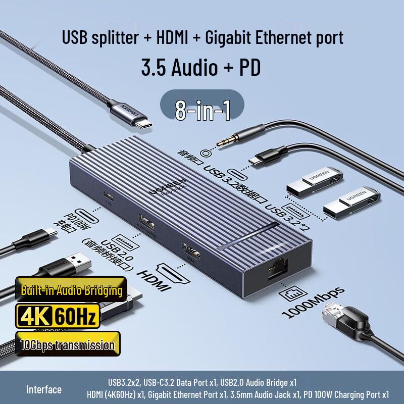 Ugreen USB-C 8-in-1 Docking Station серый