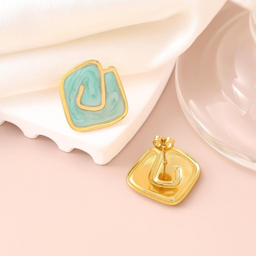 French Enamel Drip Oil Earrings: Stainless Steel, Irregular, Titanium Women's Luxury