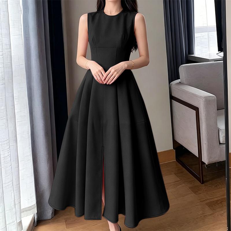 ZANZEA Women Casual Round Neck Sleeveless Elegant A-line Dress S чёрный